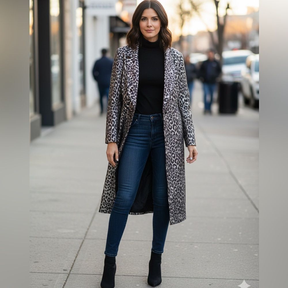 Take 50% OFF- K&B Leopard Print Long Coat, Size-14